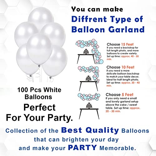 Image of Party Propz White Balloons for Decoration - Pack of 100 Pcs Pastel White Balloon | Metallic Balloon for Decorations | Balloons For Birthday | Anniversary Decoration Items (Latex)