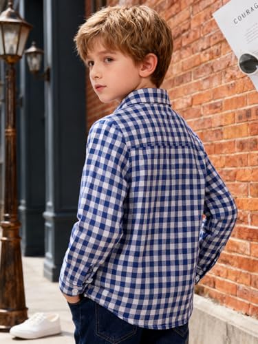 Image of Size 5-10 Years Boys' Long Sleeve Buffalo Plaid Button-Down Shirt Fall Thin Outfits Kids Clothes
