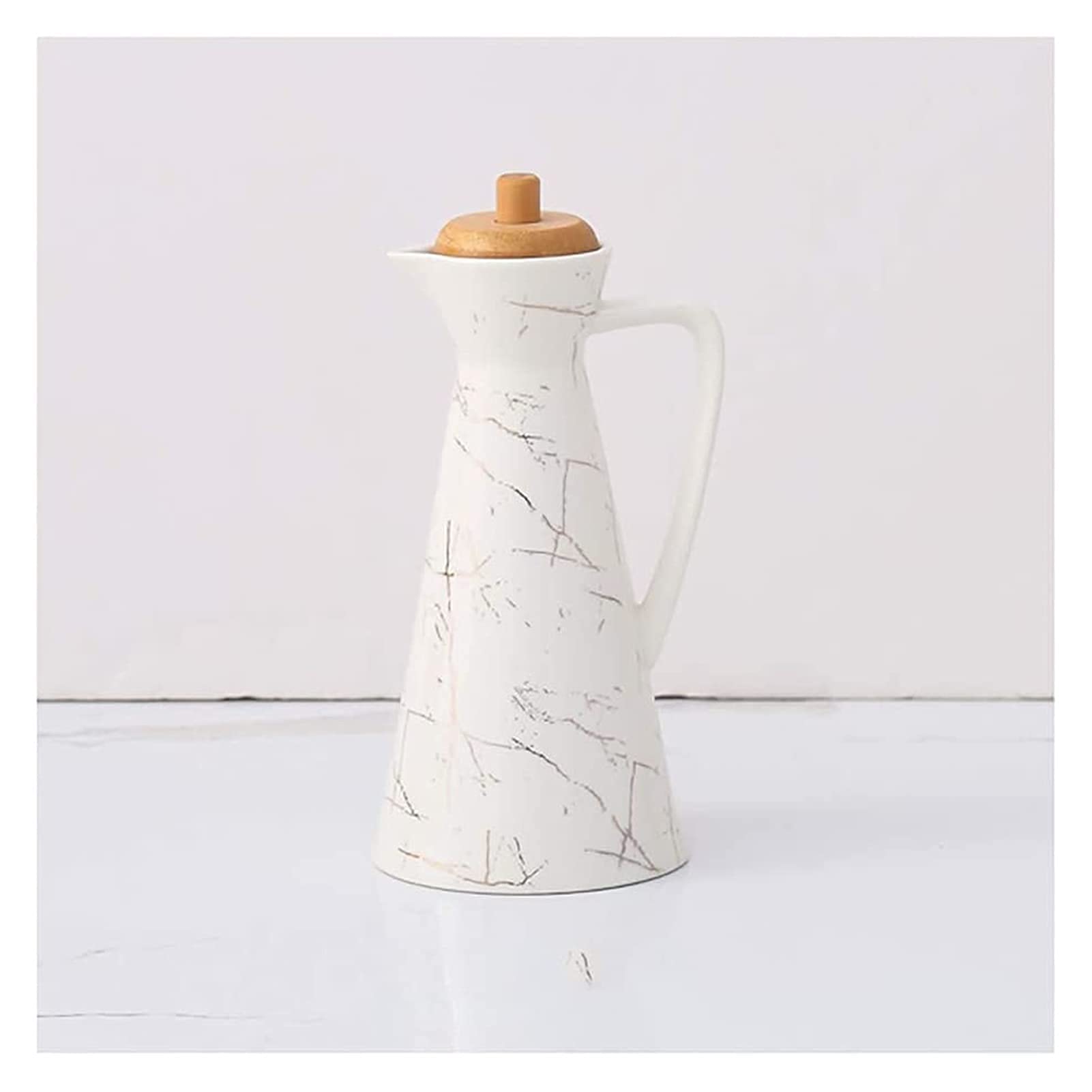 Bouteille huile olive céramique blanche avec couvercle bois étanche 400 ml