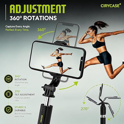 Image of CIRYCASE Selfie Stick Tripod, 67 inch /170CM Reinforced Tripod for Mobile Phone, Multi-Functional Bluetooth Long Selfie Stick for Travel, Vlogging, Compatible with iPhone and All Smartphones