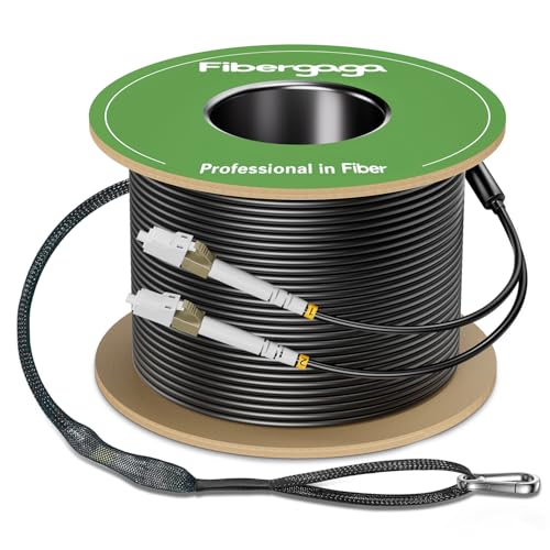 Fibergaga 30M(98ft) OM3 LC to LC Fiber Patch Cable,Outdoor Armored Fiber Optic Cable Cord,10GB Multimode Jumper Duplex 50/125um with Pulling Eye Kit Installed on one end