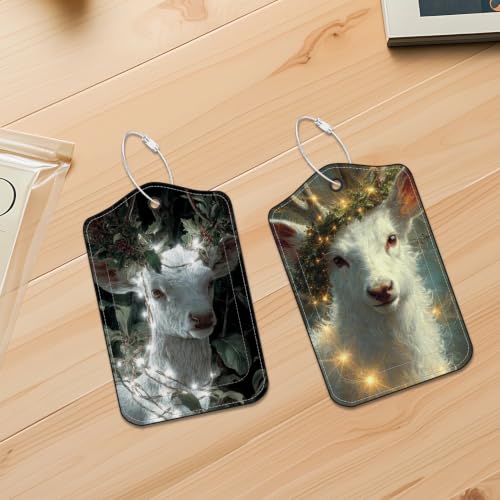 Image of White Reindeer Luggage Tags 2 Pack, PU Leather Privacy Flap