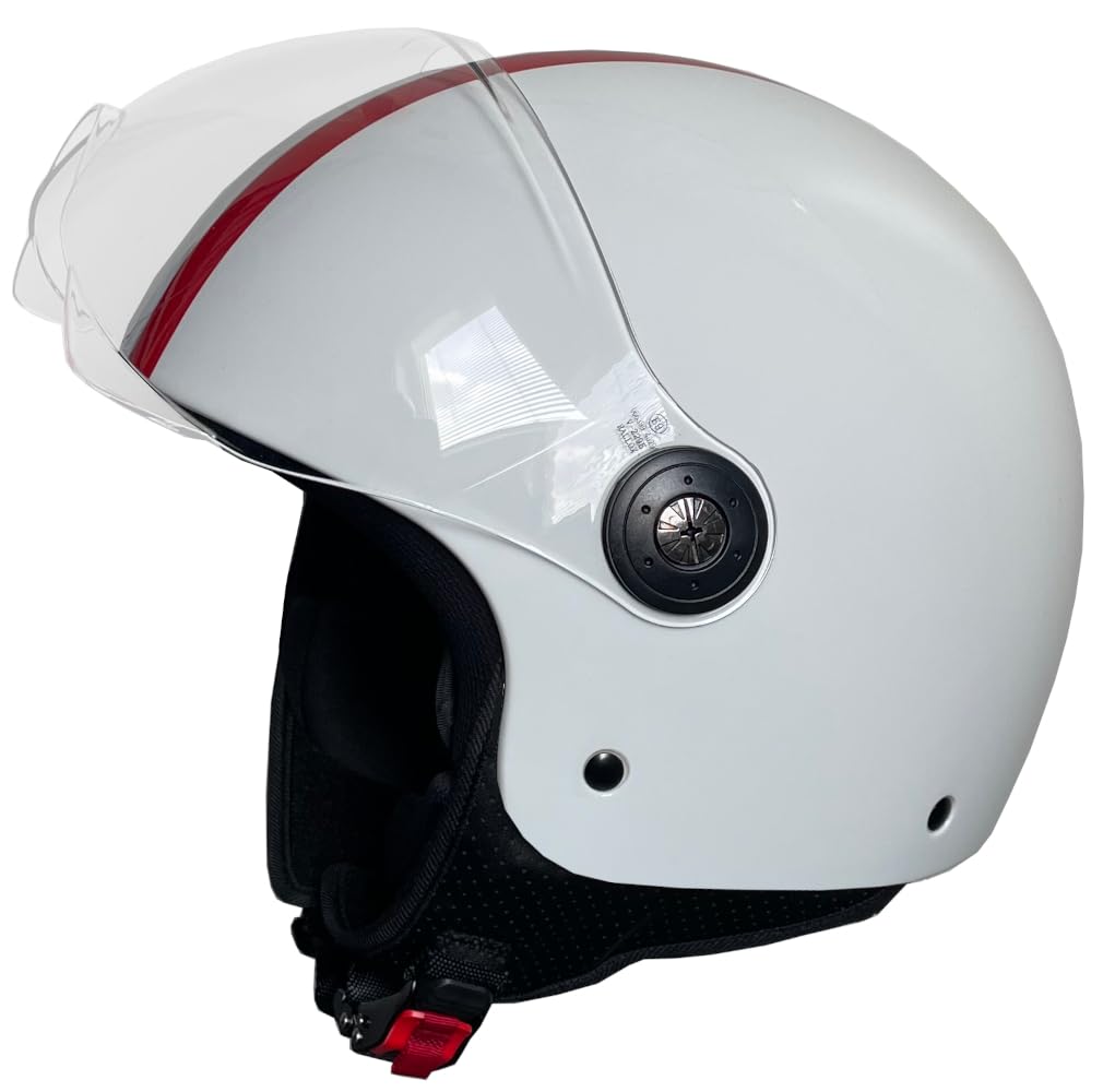 Jethelm RALLOX 229 Italia Helm Motorradhelm Größe L Rollerhelm mit Visier klar weiß Glanz