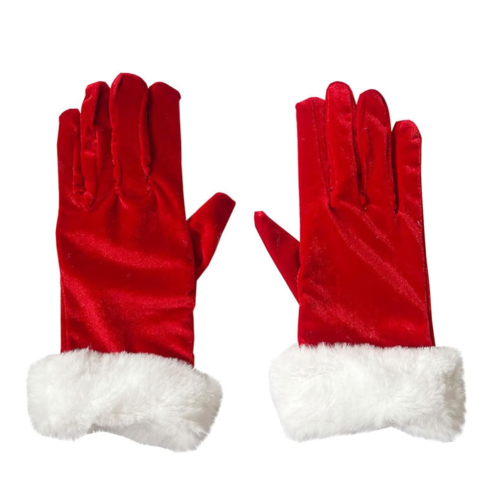 EUBUYRed Velvet Gloves with White Furry Cuffs for Women - Christmas, Santa Claus, Party & Performance Props