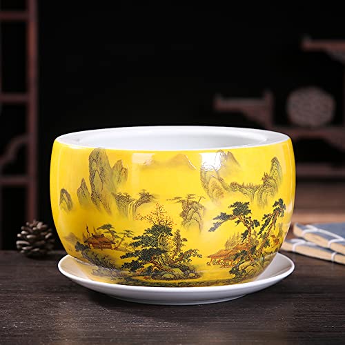 Pot de fleur classique peint à la main rond en argile 24cm