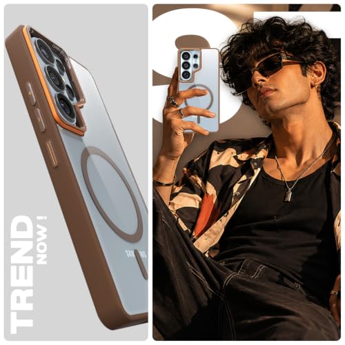 Image of Pikkme Back Cover for Samsung S26 Ultra 5G | Shockproof | Mag-Safe Compatible | Hard Transparent Back | Premium Raised Camera Protection | Bumper Case (Brown Mag-Safe)