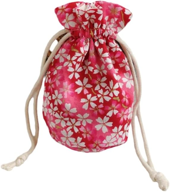 Round Bottom Jewelry Pouch Small Cotton Cloth Drawstring Jewellery Gift Pouches Printed Packaging Jewelry Storage Bags (W 3.15 x H 5.51 Inches, Blue (xiangyun))