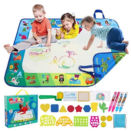 RabTig Aqua Magic Doodle Mat,Extra Large Water Drawing Doodling Mat,Mess Free Coloring Painting Mat, Educational Toys Gifts for Kids Toddlers Boys Girls Age 3 4 5 6 7 8 Year Old (Double Side)