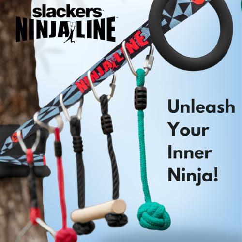 slackers ninjaline - 3639 intro kit - includes 7 hanging attachments - best outdoor ninja warrior training equipment for kids - build your very own backyard obstacle course - rated ages 5