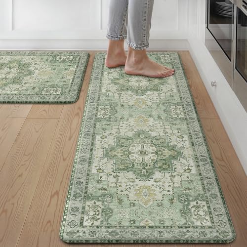 GENIMO Anti Fatigue Kitchen Mats for Floor 2PCS, Standing Rugs,PaleGreen by GENIMO - Used condition - US$22.49