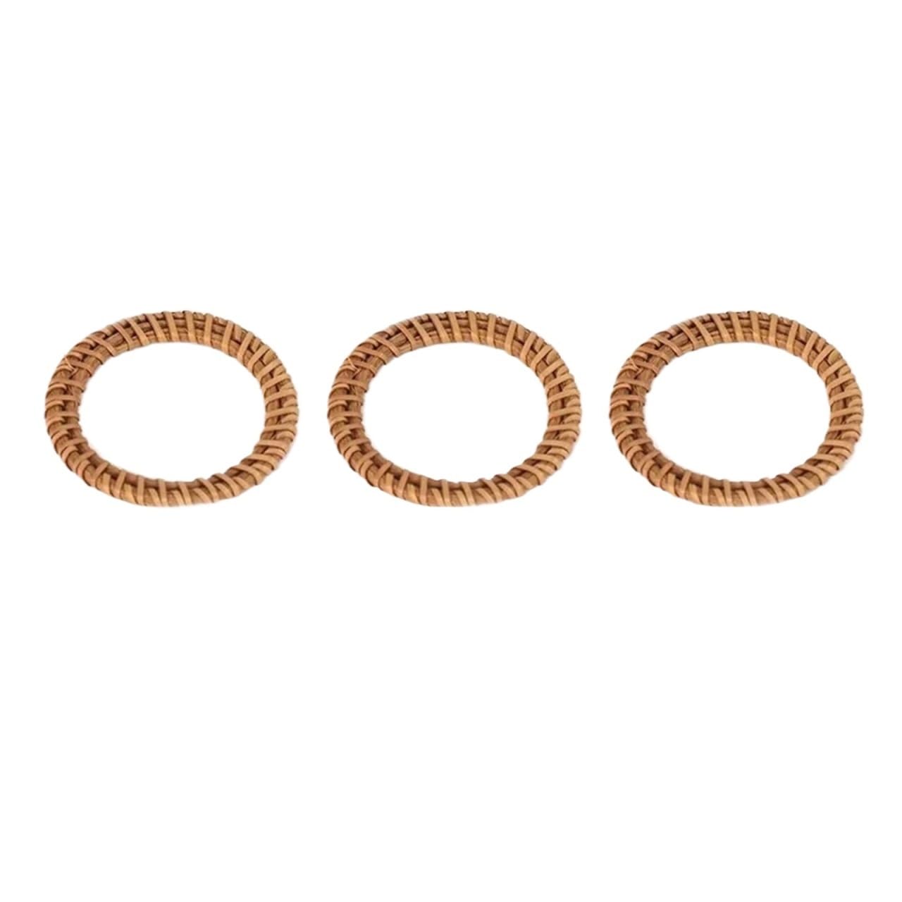 3pcs Bohemian Rattan Napkin Rings Rustic Woven Table Napkin Holders