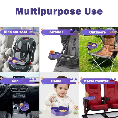Image of [2 Packs] Kids Car Seat Tray, Travel Tray with Cup Holder for Toddler Baby, Kids Car Seat Food Snack Organizer for Road Trip, Stroller snack Organizer Travel Must Haves (Purple, 2 PCS)