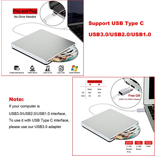 Nolyth - Masterizzatore esterno superdrive USB C e USB 3.0 per DVD e CD, compatibile con MacBook Air / Pro / Laptop / PC / Windows 10 nero Nero
