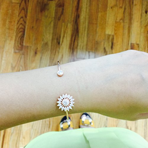 Rose Gold Flashed Silver Cz Baguette Daisy Sunflower Bezel Open Cuff Bracelet #TOP1