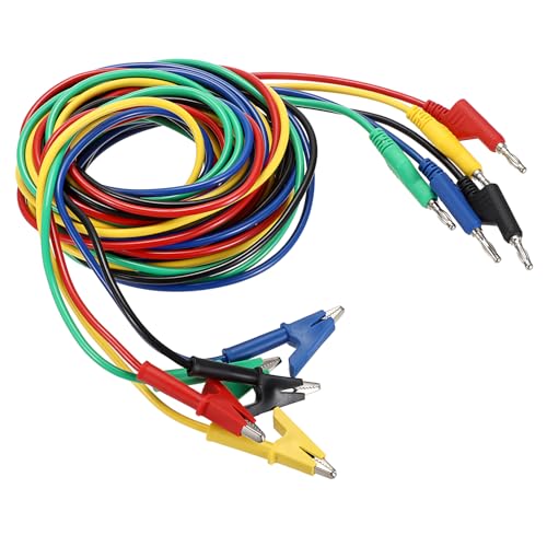 IGNPION 5pcs 4mm cordons de test fiche banane à pinces crocodile alligator clip 15A câbles de test pour multimètre,voiture, longueur de 3m