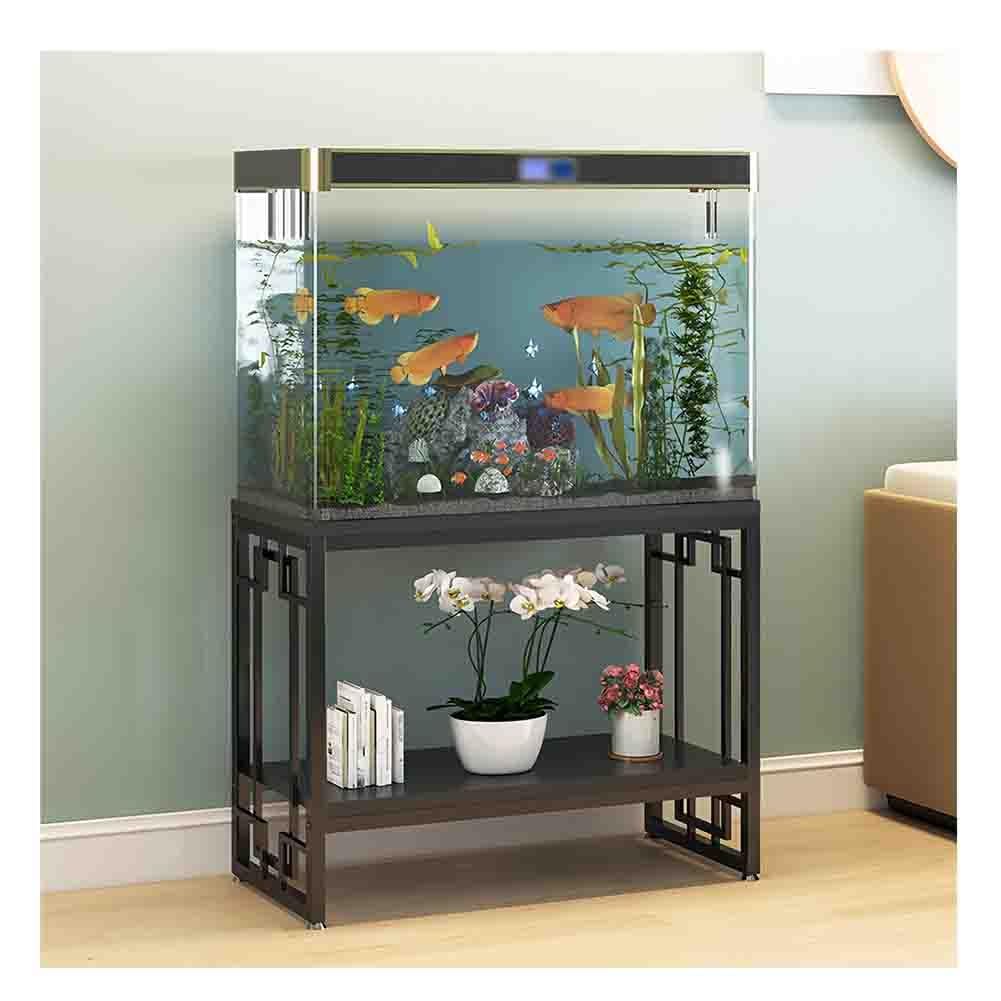 Zfmnoyev Support D'aquarium en Métal, Étagère Robuste À 2 Niveaux pour Aquarium, Support De Rangement pour Accessoires D'aquarium, pour Le Bureau À Domicile(Zwart,100x40x70 cm)