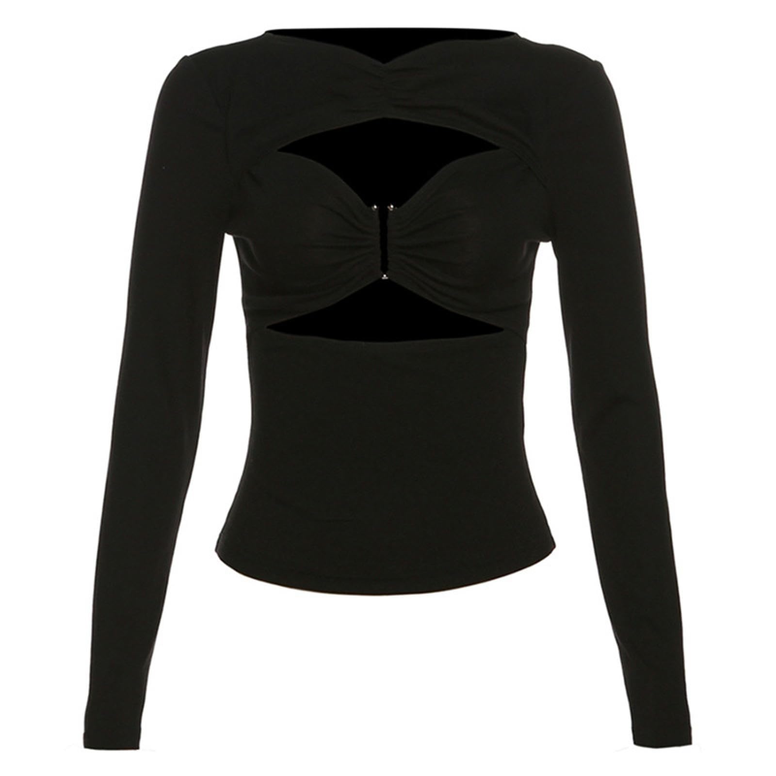 Haut à col rond original aux découpes de style creux irrégulier noir taille L