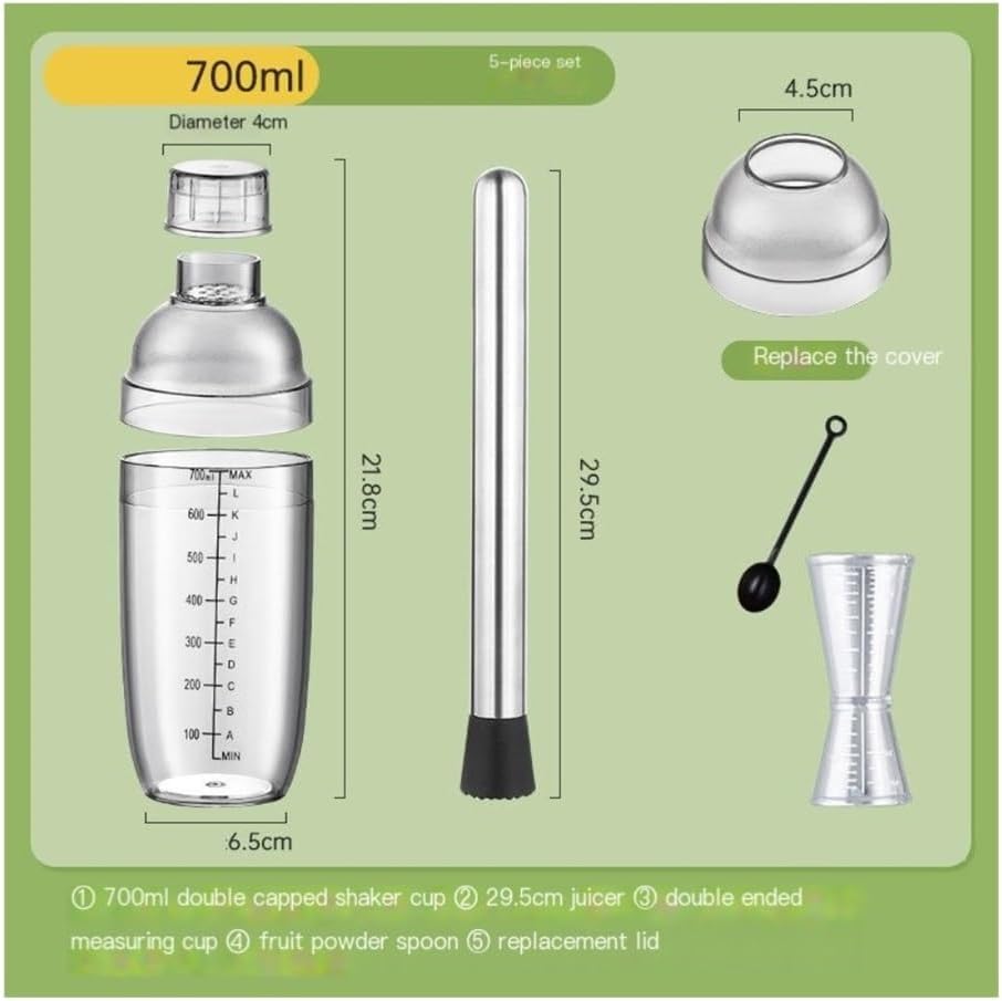 Cocktail Shaker 5 Pieces Thickened Mixing Glasses Set, Milk Tea Cocktail Hand Shakers(Medium)