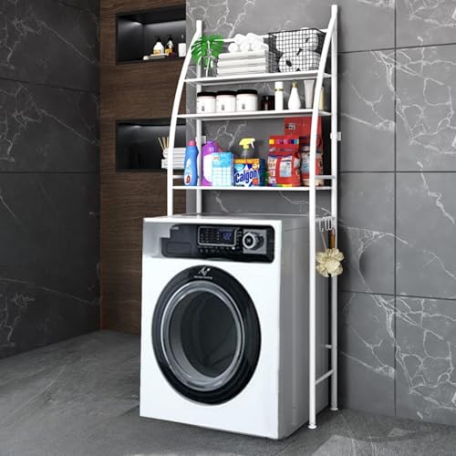 SKY-TOUCH Washing Machine Storage Shelf Rack 3 Tiers Bathroom Shelves Toilet Shelf Space Saving Easy to Assemble Bathroom Storage Shelf No Drilling
