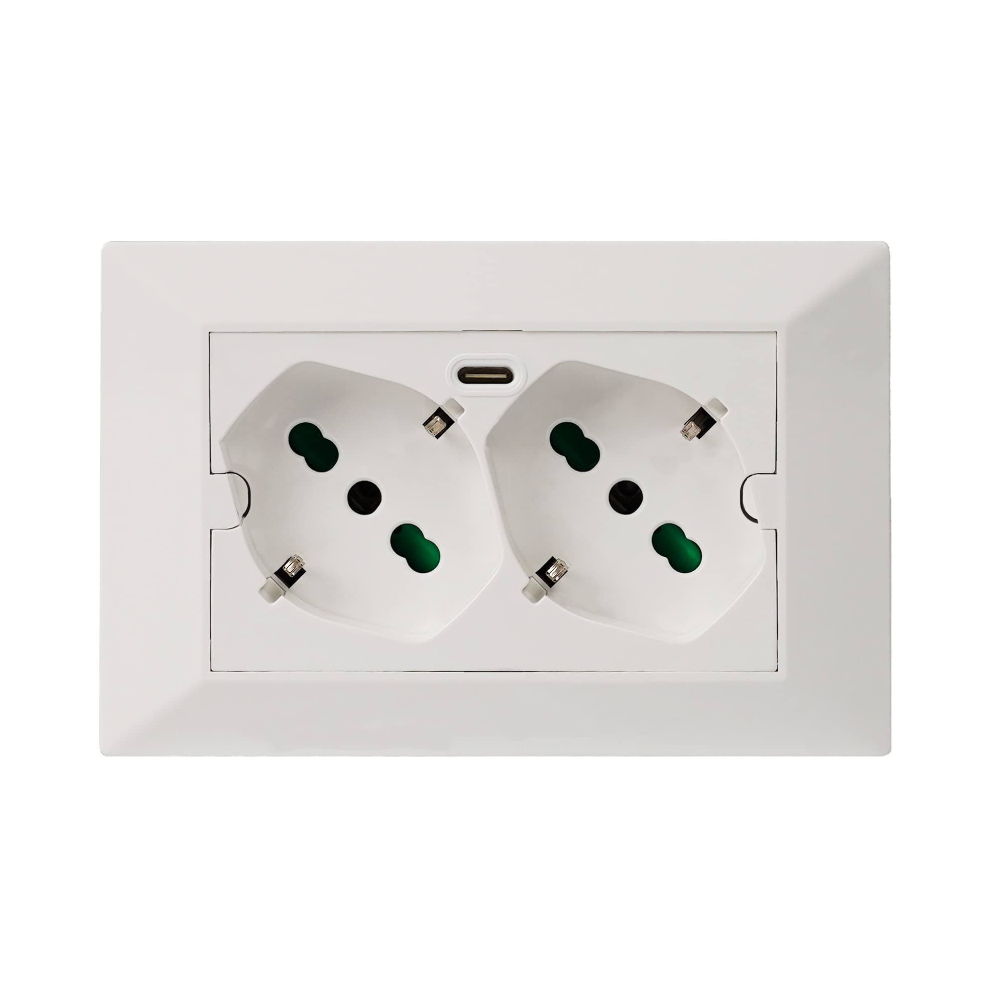 FANTON 421000 Multipresa universale da incasso OPERA/PLA doppia presa bipasso 2P+T 16A 1 presa USB-C 5V 3A precablata 3 moduli + adattatore USB C/A