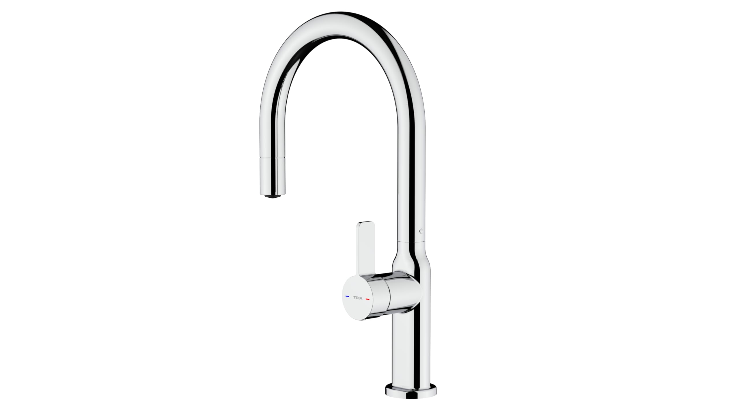 TEKA Grifo Cocina Monomando, Caño Alto Giratorio 360, Maneral Extraíble, Aireador Antical, Manguera Flexible, Acabado Cromado, Modelo OVAL 9381