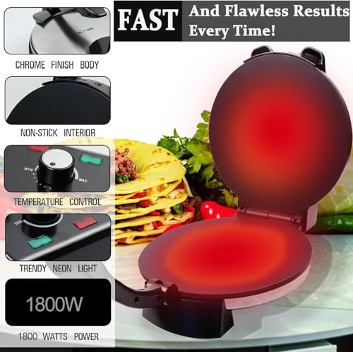 Elektrischer Roti Maker mit doppelseitiger Heizung und antihaftbeschichteten Platten für hausgemachte Chapati, Tortillas, Pfannkuchen und Crêpes