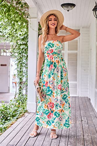 Image of GRACE KARIN Women Strapless Dress Casual Loose Ruched Long Maxi Dress with Pockets
