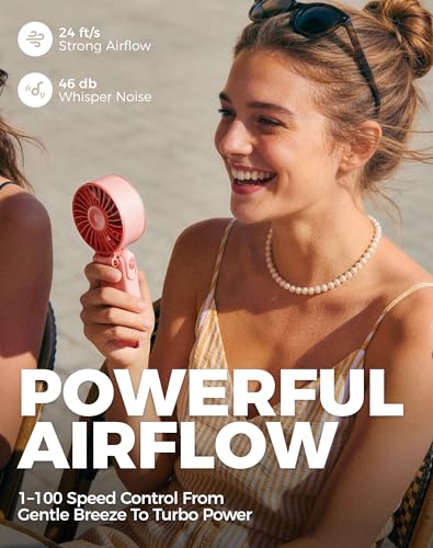 Image of Diveblues Portable Turbo Fan, 100 Speed Handheld Fan with Strong Airflow, Foldable 4 in 1 Personal Fan for Neck, Desk & Travel, USB-C Rechargeable, Lightweight for Summer, Concerts & Outdoor Use