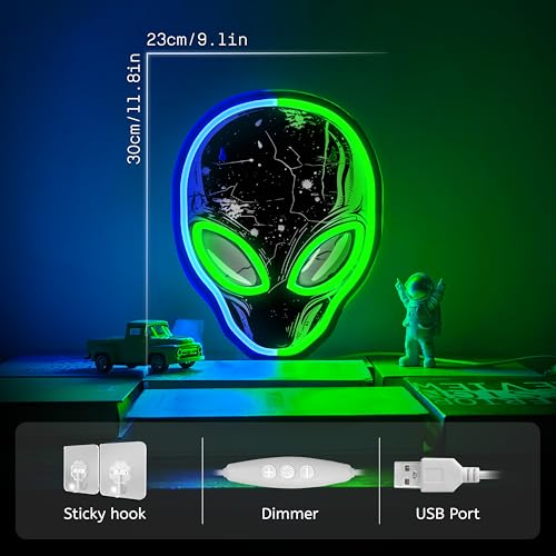 Image of Alien Neon Sign,Dimmable Alien LED Neon Signs for Wall Decor Bedroom Game Room Man Cave Party Decor, LED Light Sign Gifts for Teen Boy Room