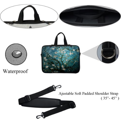 Meffort Inc 12 Inch Neoprene Laptop Sleeve Bag - Water Resistant, Hidden Handle, Adjustable Shoulder Strap, Dual Zipper, Fits Up to 11.6” - 12" Laptops - Almond Blossoming2