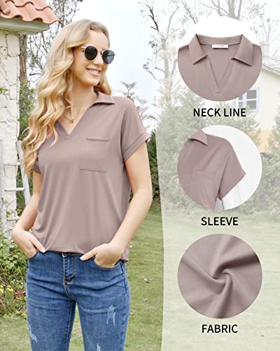 Vivilli Women's Plus Size Collared Tunic Shirt - Short Sleeve Polo, Casual Business Blouse, Adobe Rose Xxl #TOP3