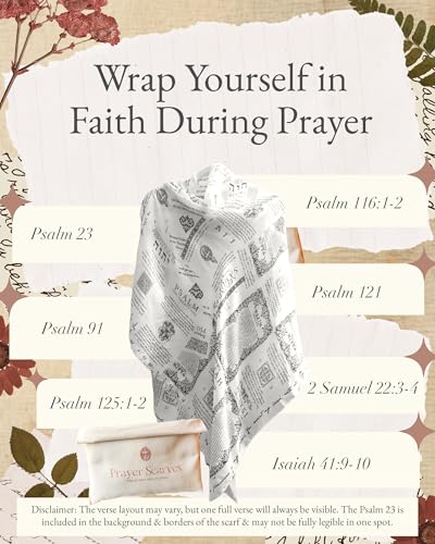Christian Prayer Shawl - 35x70" Vintage Aesthetic Scarf for Women with 7 Powerful Bible Verses Made with Polyester Fabric3