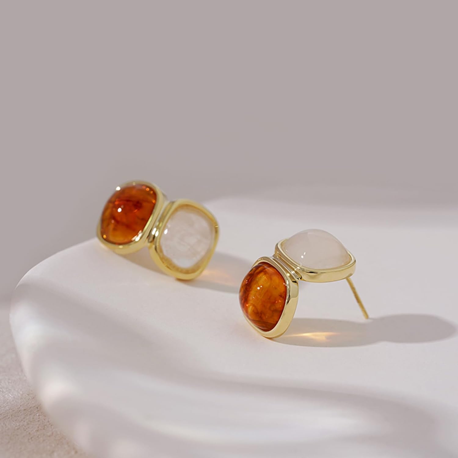 Amber Square Stud Earrings,Vintage Earrings for Women, Anti-Allergy - Image 6