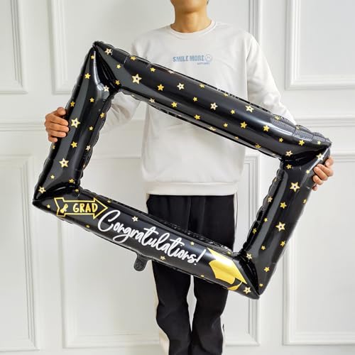 Image of 135Pcs Black Gold White Graduation Balloon Garland Arch Kit,with Explosion Star,Diploma,Trophy,Grad Hat,Photo Frame Foil Balloons for Congrats Class of 2026 Graduates Celebrations Party Decoration