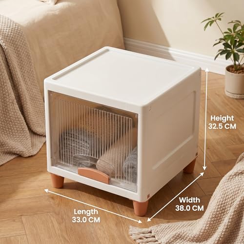Image of Ash & Roh Multi-Layer Plastic Storage Cabinet with Transparent Flip Door 1-Tier White Box Space Saving Organizer for Kitchen, Bedroom, Office Foldable Stackable Storage Unit with Legs