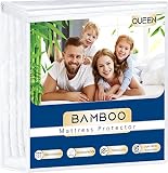Waterproof Mattress Protector Bamboo Cooling Fitted Mattress Pad Cover, Soft & Breathable Terry Nois