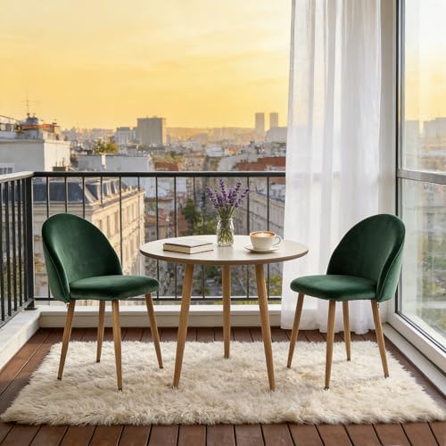 ACOHOOK Dining Chairs Set of 2, Velvet Comfortable Seats, Mid-Century Modern Living Room Chairs, Upholstered Kitchen Chairs with Wooden Legs and Padded Seat for Bedroom Office Easy Assembly, Green