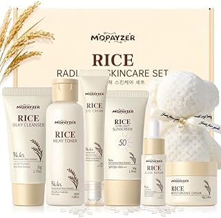 7PCS Rice Skincare Set Gift Box, Korean Hydra...