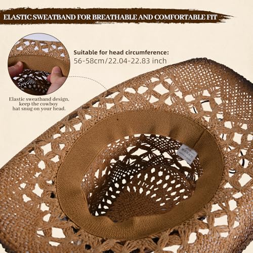 Straw Cowboy Hat for Men Womens Straw Cowgirl Hat Summer Western Cowboy Hats with Wide Brim for Cowgirls and Cowboys4