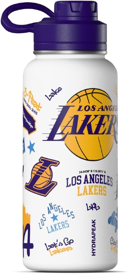 Hydrapeak x NBA Officially Licensed Los Angeles Lakers 32oz Active Water Bottle Chug Lid Stainless Steel Reusable Double Wall Celebrating The City Of Los Angeles - Image 2