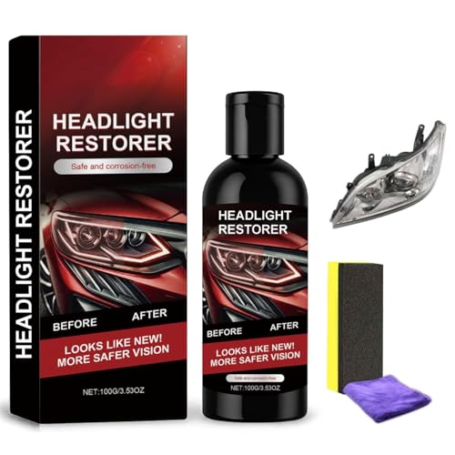 Image of Car Headlight Restoration Kit - Clears Scratches, Dirt & Oxidation for Crystal Clear Headlights, Easy to Apply, Long-Lasting Shine,100ml Cleaner with Sponge & Cloth
