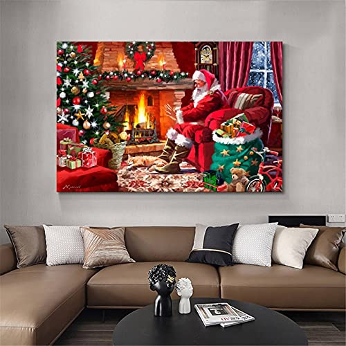 Findemo Christmas Santa Claus Poster Decorative Painting Canvas Wall Art Living Room Posters Bedroom Painting 16X24Inch(40X60Cm) #TOP3