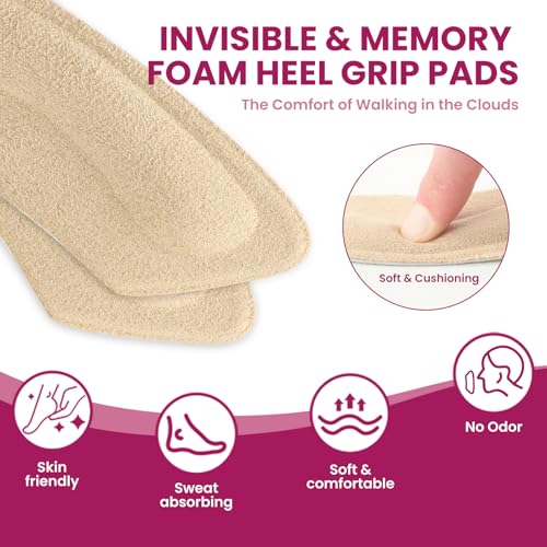 Image of Heel Grips Pads for Women Shoes - (12 Pairs) Bukihome Self-Adhesive Heel Cushion Inserts Prevent Slipping, Rubbing, Blisters, Foot Pain, Improve Shoe Fit, Heel Protector for Shoes Too Big - Beige
