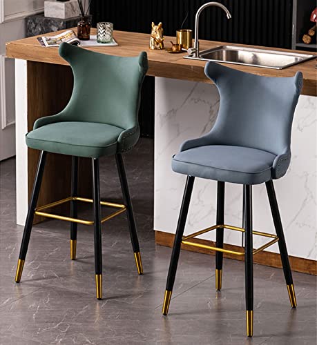 26" Bar Height Barstools Set Of 2 With Backs Modern Dining Bar Chairs Contemporary Fabric Upholstered Bar Counter Stools With Nailheads Gold Tipped Black Metal Legs For Kitchen Island ( Color : Green #TOP1