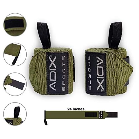 ADIX Sports - 24 Inch Power Weight Lifting Wrist Wraps Army Green Supports Gym Training Fist Straps - Sold as Pair & One Size Fits All Cover