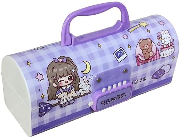 Kids Pen & Pencil Box - Suitcase Style Password Lock Pencil Case | Multi-Layer Stationery Organizer for Boys & Girls | Return Gift Item for Kids (School Supplies) (LPPB - Lucky Purple)