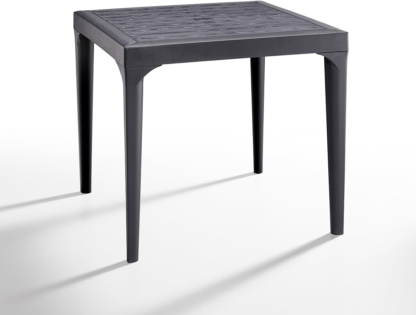 Tomaino - Tavolo da giardino in plastica, quadrato per esterno, effetto legno, 4 posti, balcone, bar, ristorante- 80x80x74h cm (Nero)