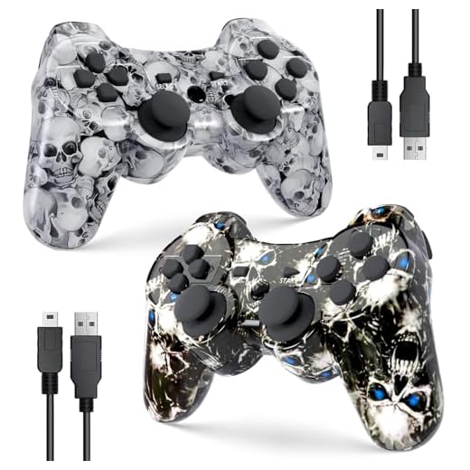 Zeion PS3 Controller Wireless, Gaming Remote Joystick for Playstation 3 with Charger Cable Cord (Black Ghost, White Skull)