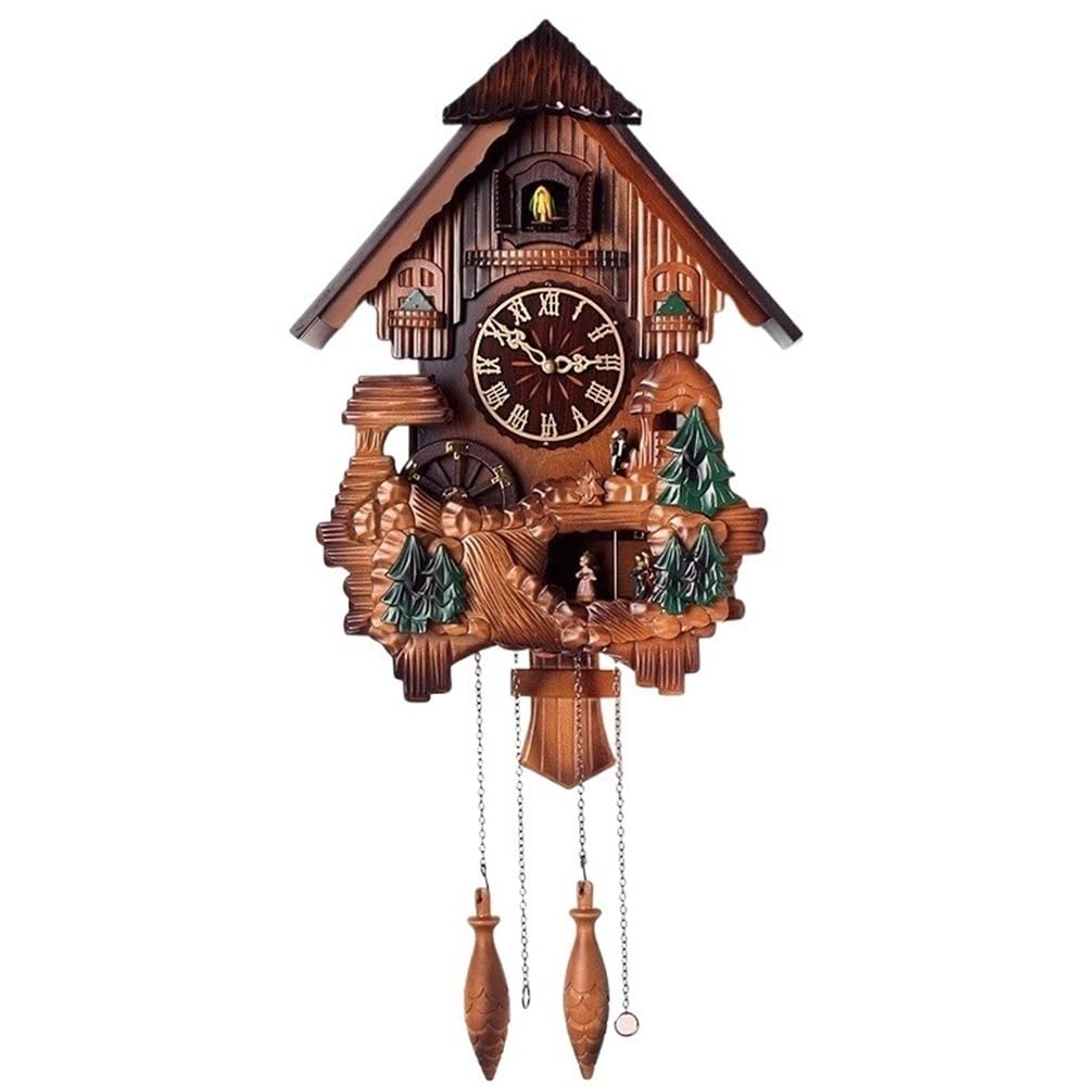 Rtyuioaz D Han-Carve Wooden Cuckoo Wall Clock, Woo House Wall Clock With Pendulum & Ancing Figures, Wall-Mounte Cuckoo Clocks For Home Ecorative(D)