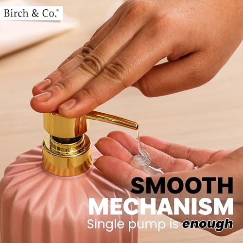 Image of Ceramic Soap Dispenser for Wash Basin - Handwash Dispenser Bottle - Leak-Proof Design with Silver Glossy BPA-Free Pump, Rivo, Pink, Pack of 2,SoapDispenser RivoCombo PinkPink